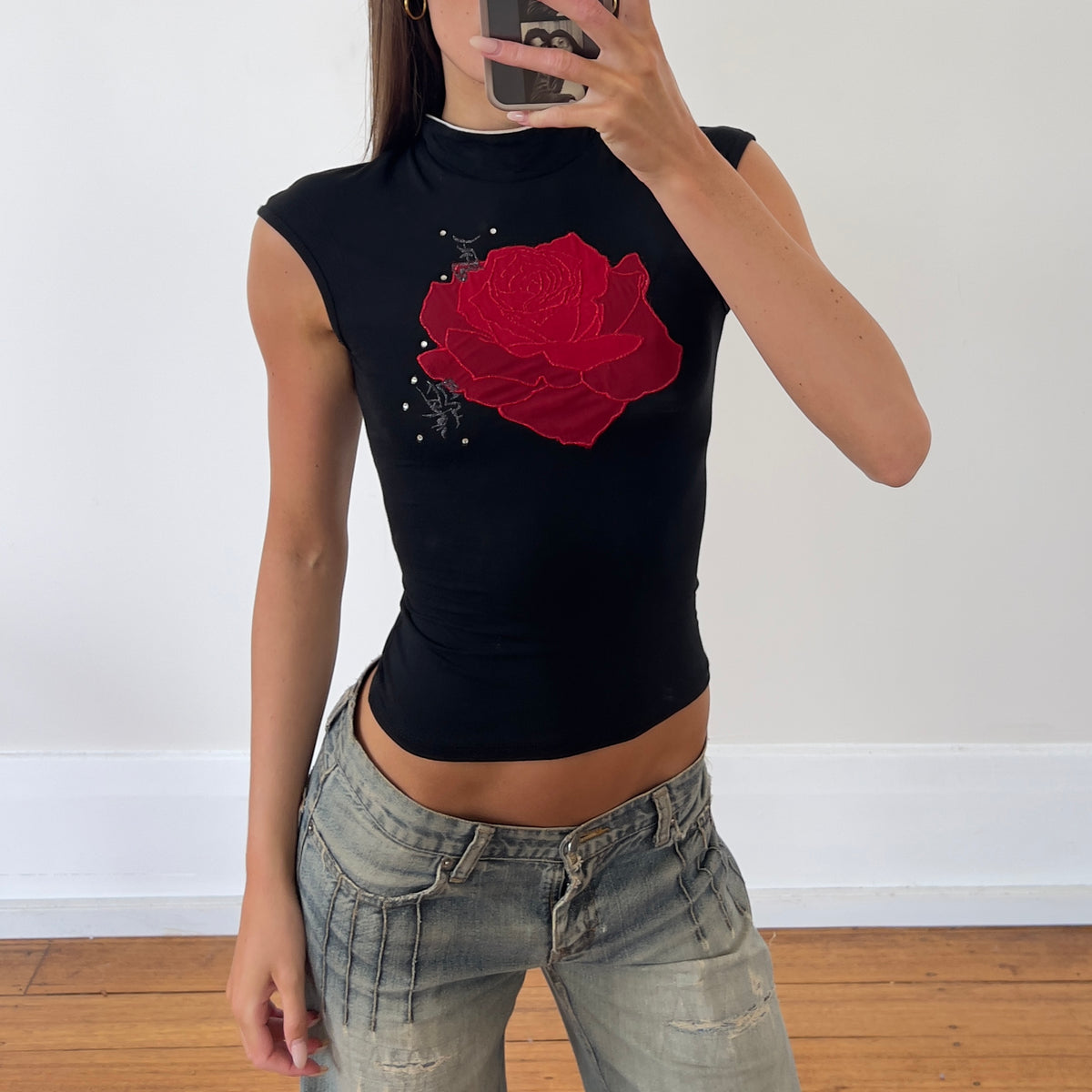 high neck rose top