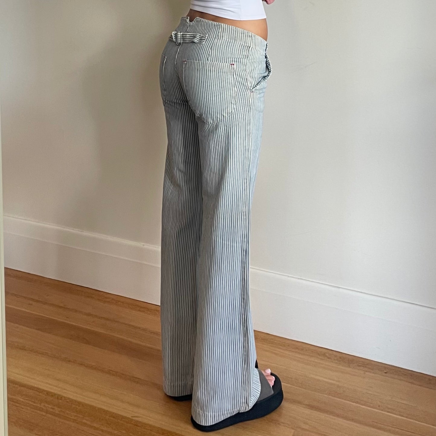 low rise stripy jeans