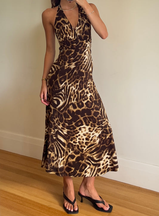 90s leopard maxi dress