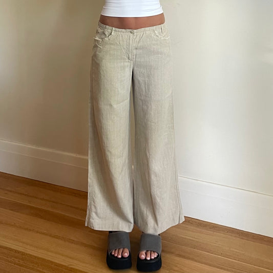 beige pinstriped linen pants