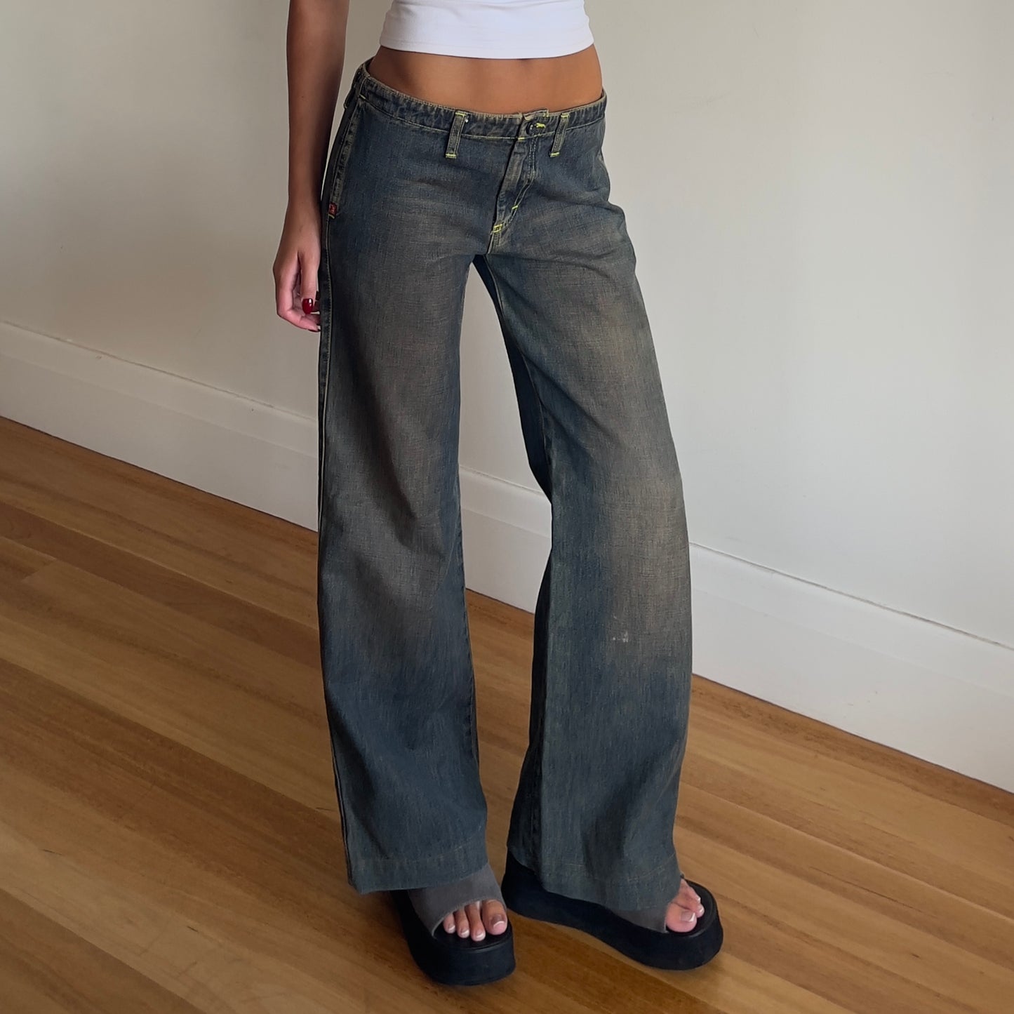 low rise acid wash jeans