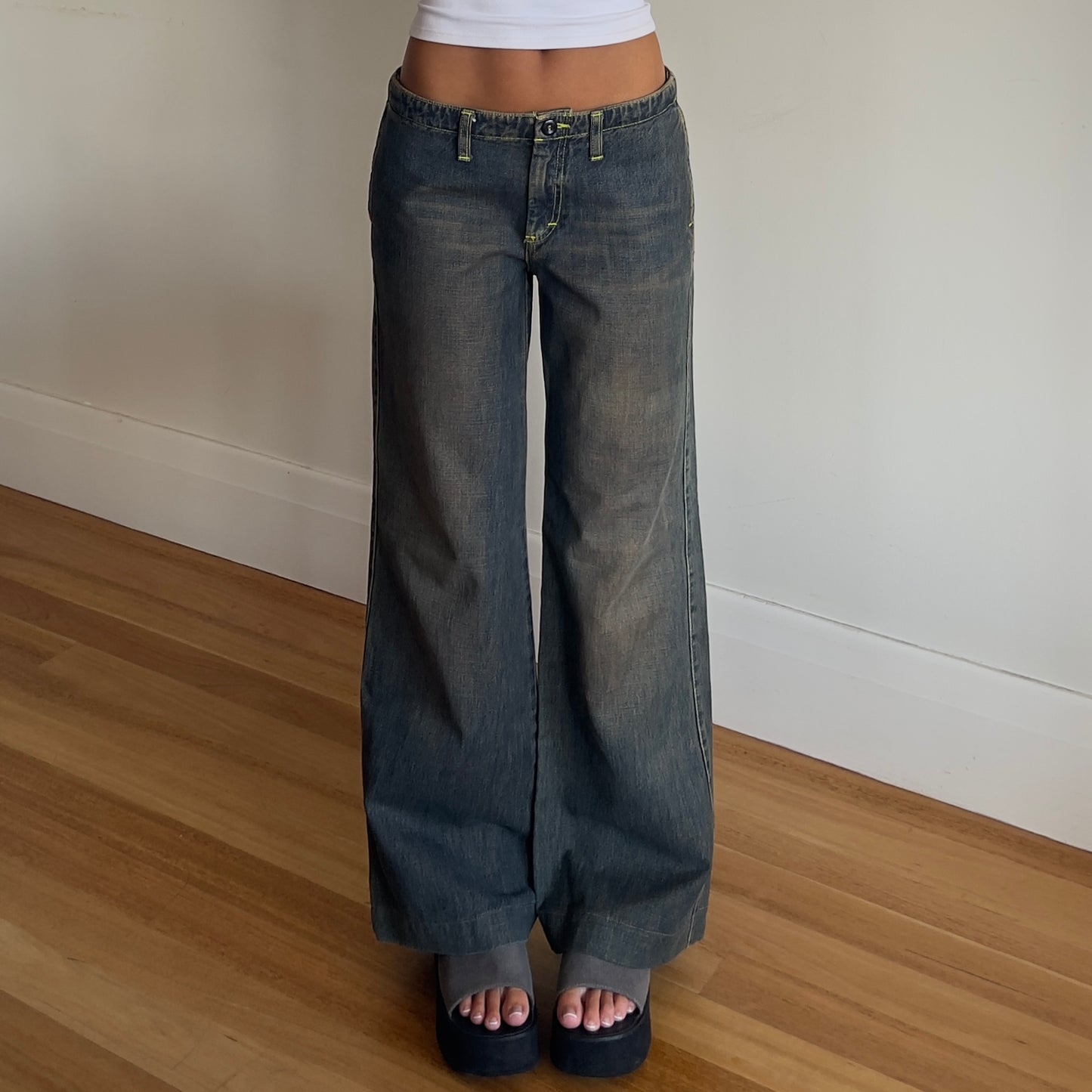 low rise acid wash jeans