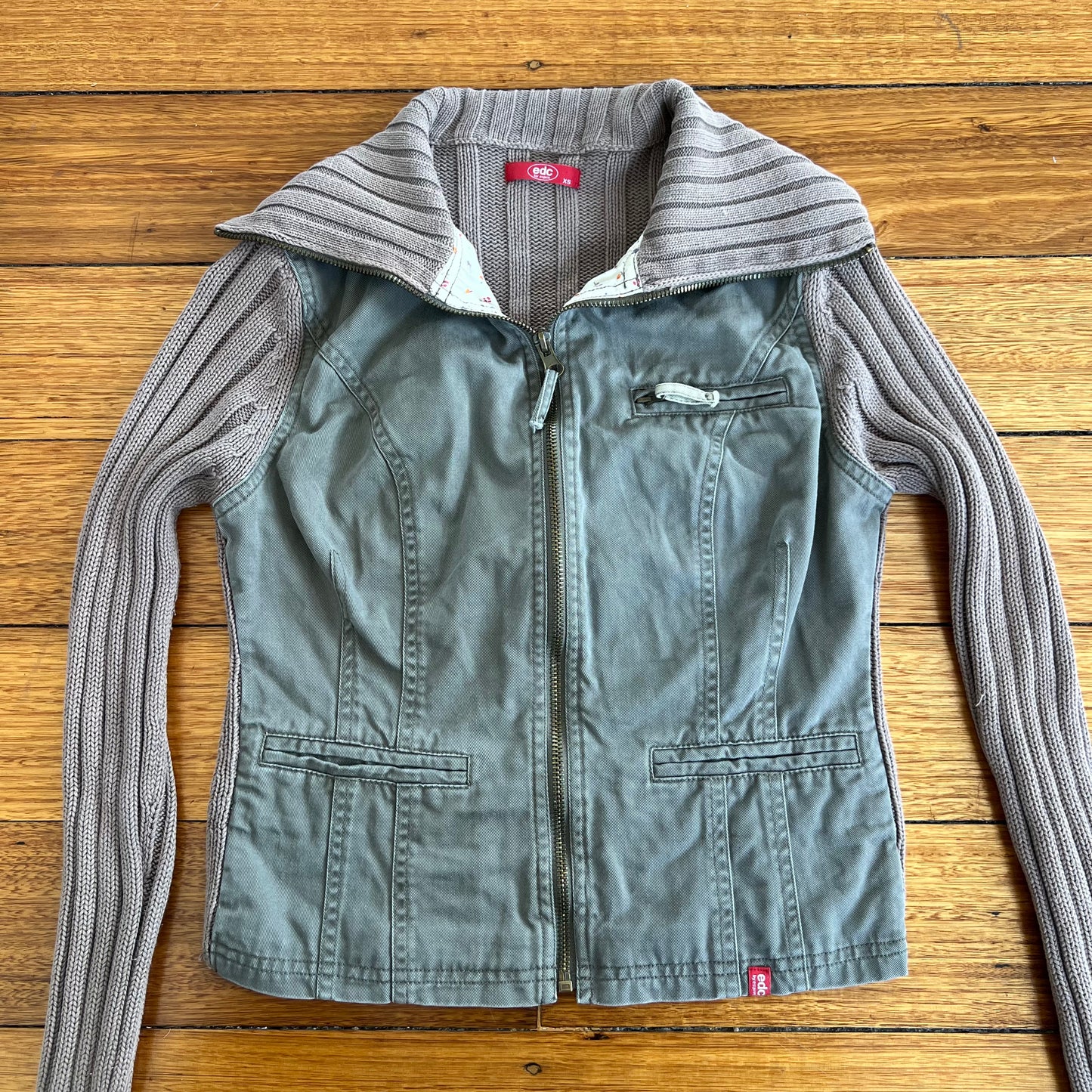 khaki cargo zip-up jacket