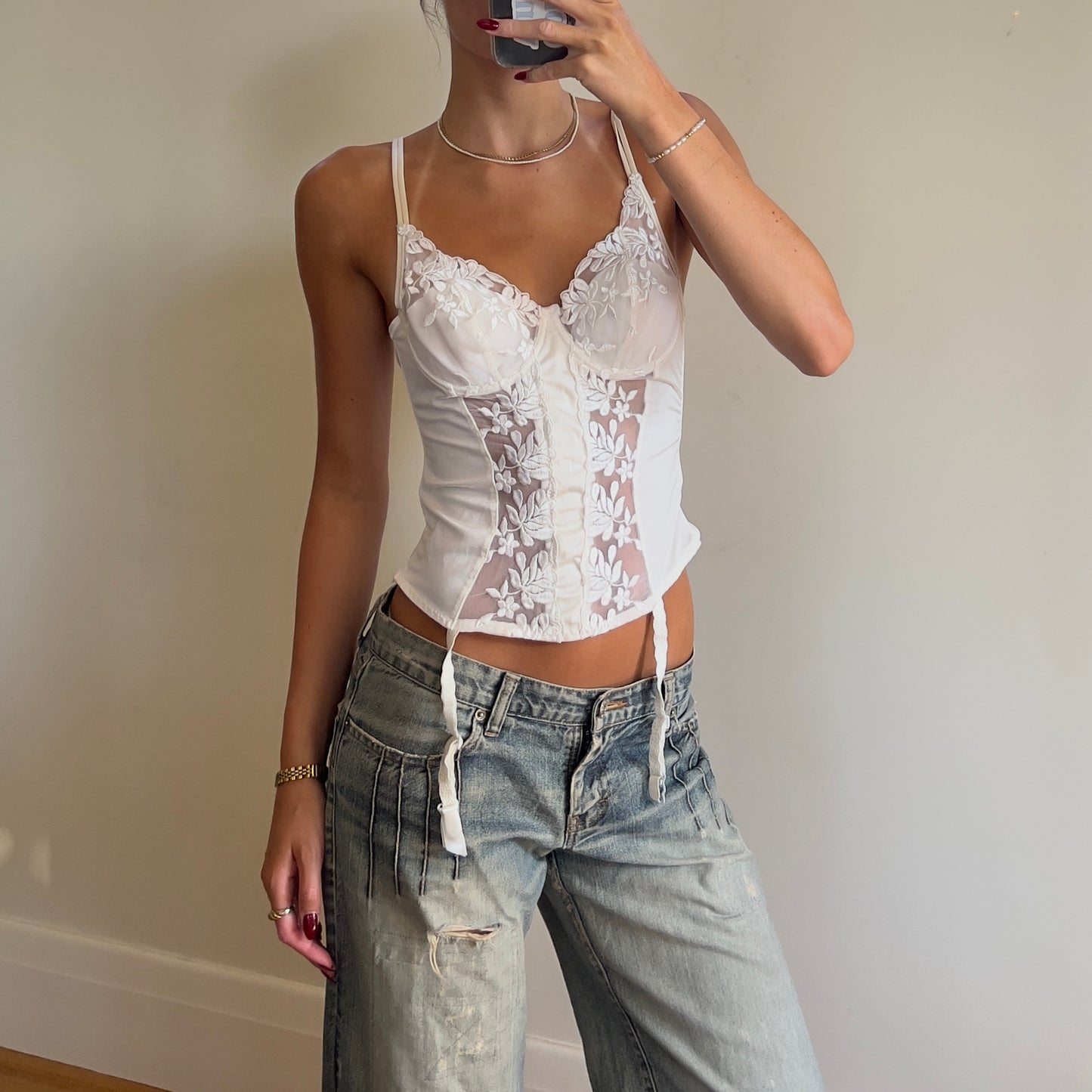 90s lace white corset