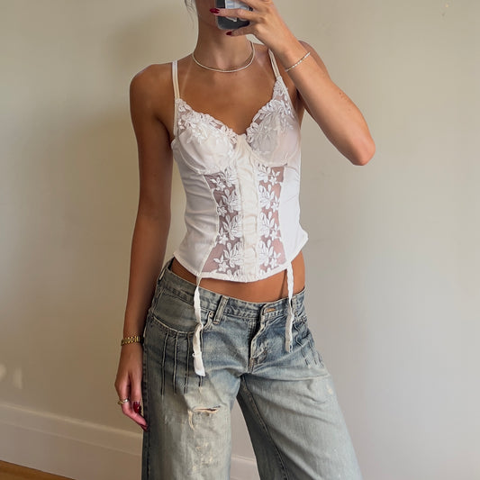 90s lace white corset