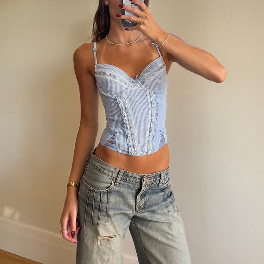 90s blue check corset