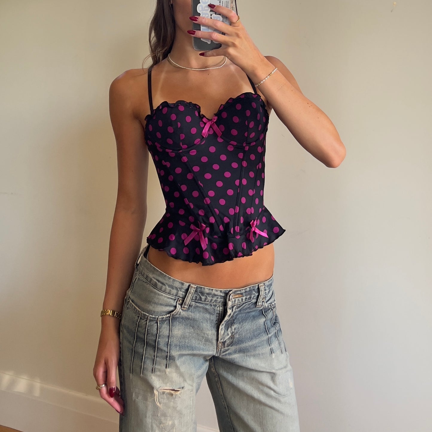 y2k polka-dot corset