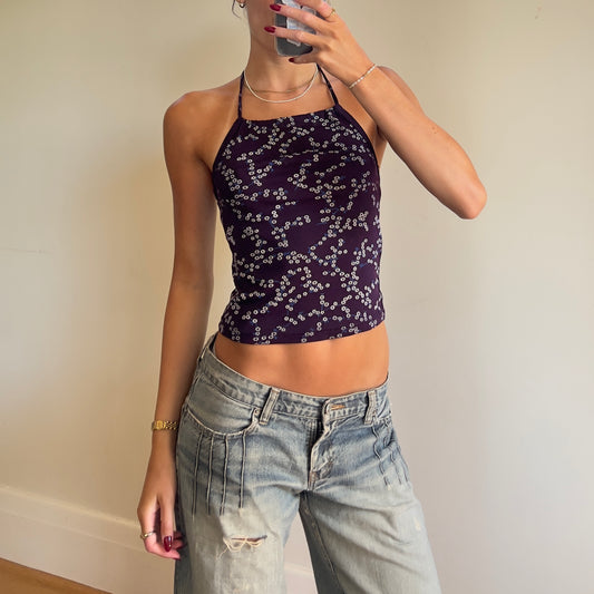 90s purple floral halter