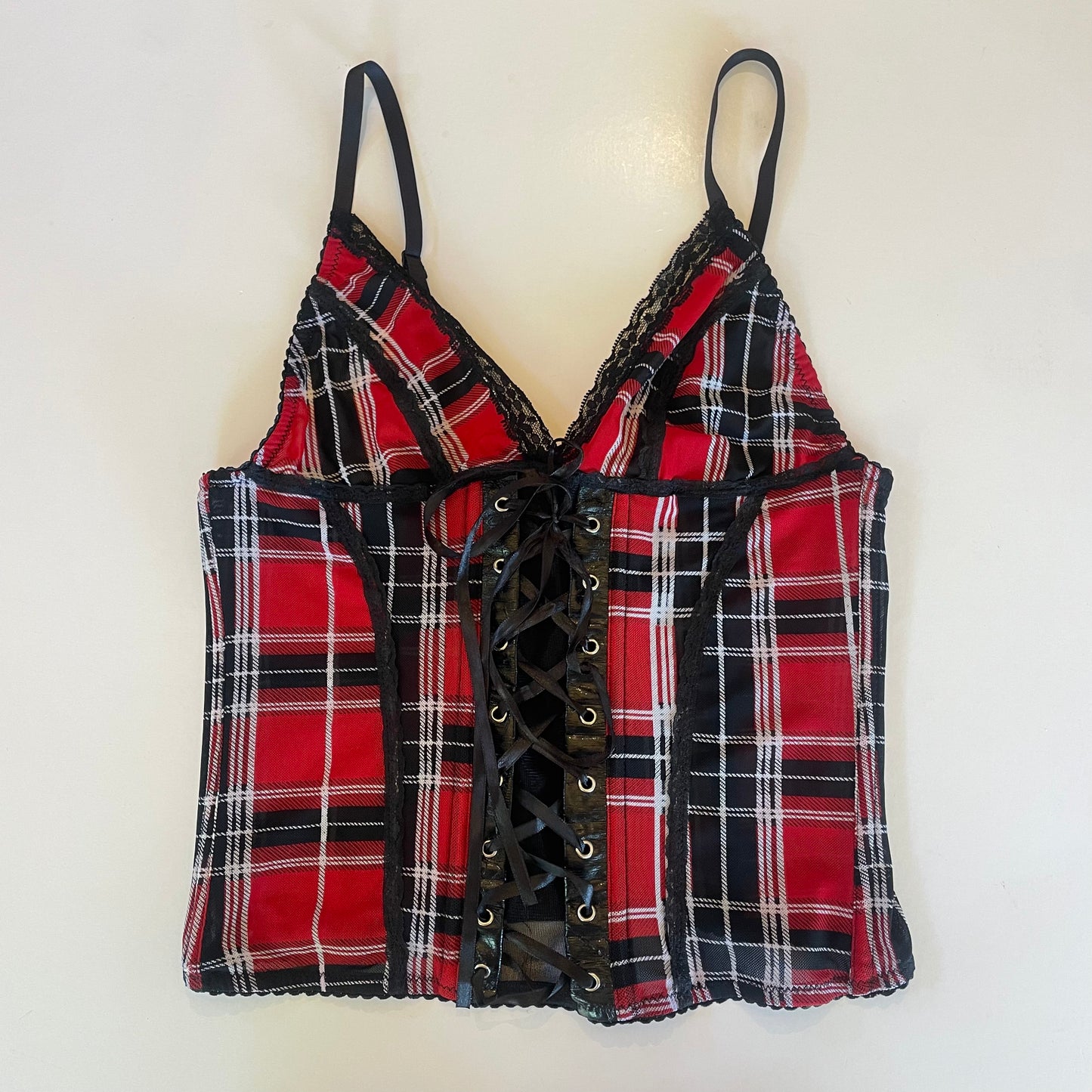 plaid lace-up corset/cami