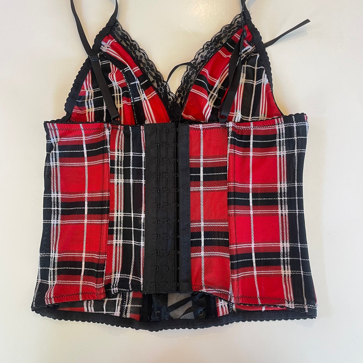 plaid lace-up corset/cami