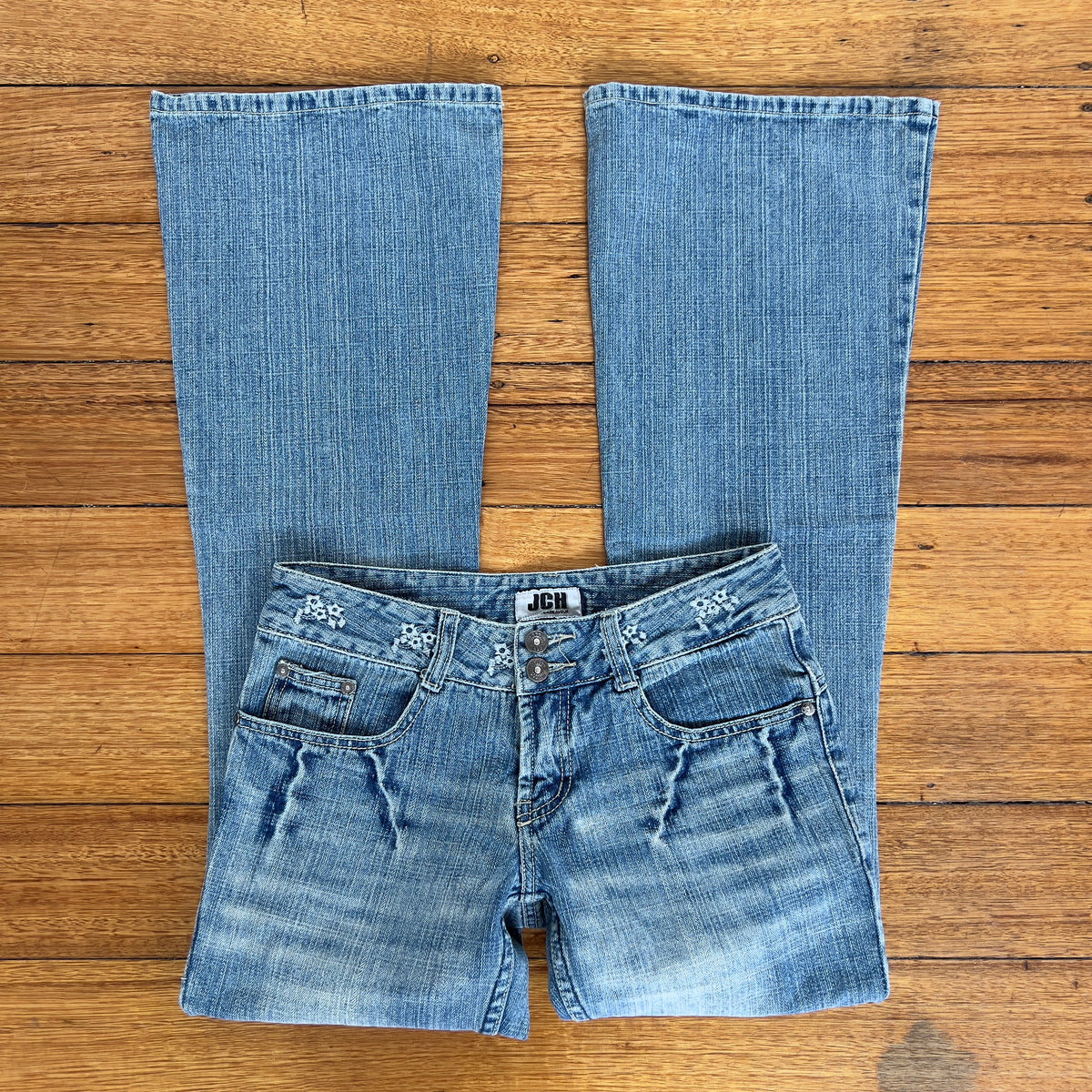 low rise flared jeans