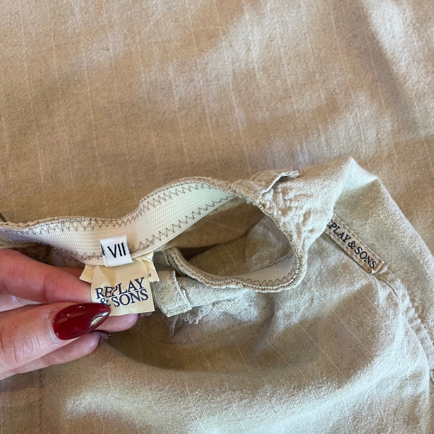 beige pinstriped linen pants