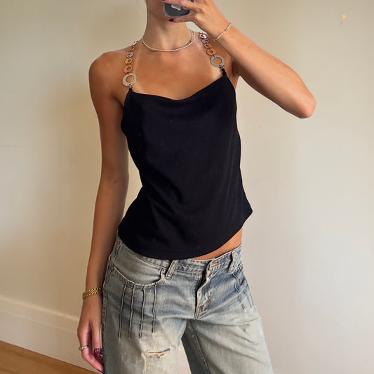 90s black chain strap top