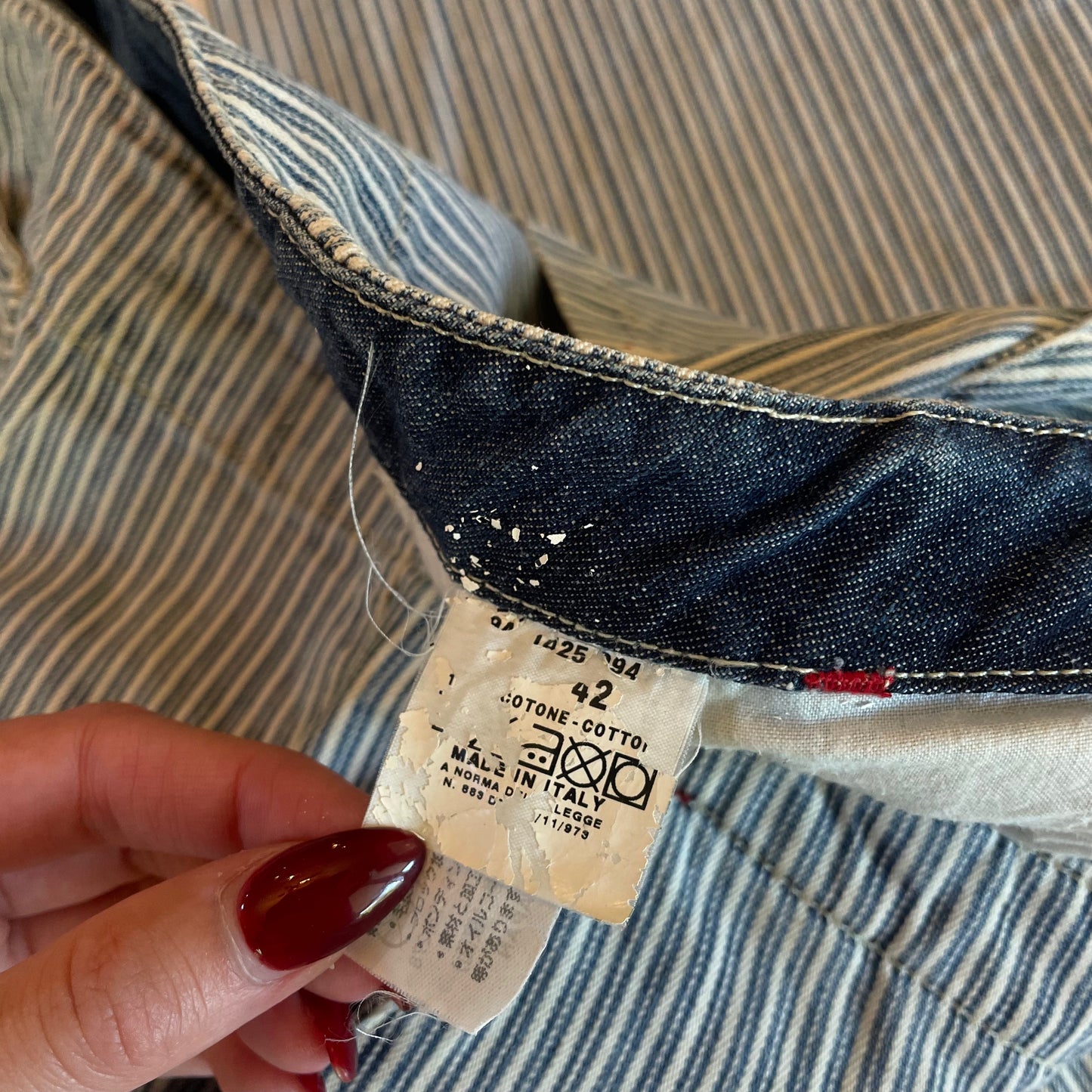 low rise stripy jeans