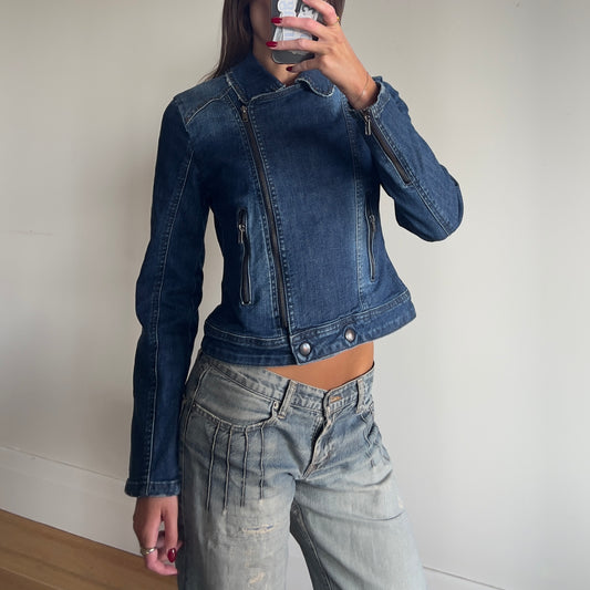 asymmetrical zip up denim jacket