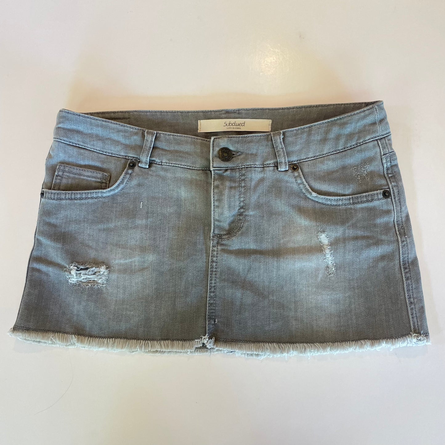 grey denim mini skirt