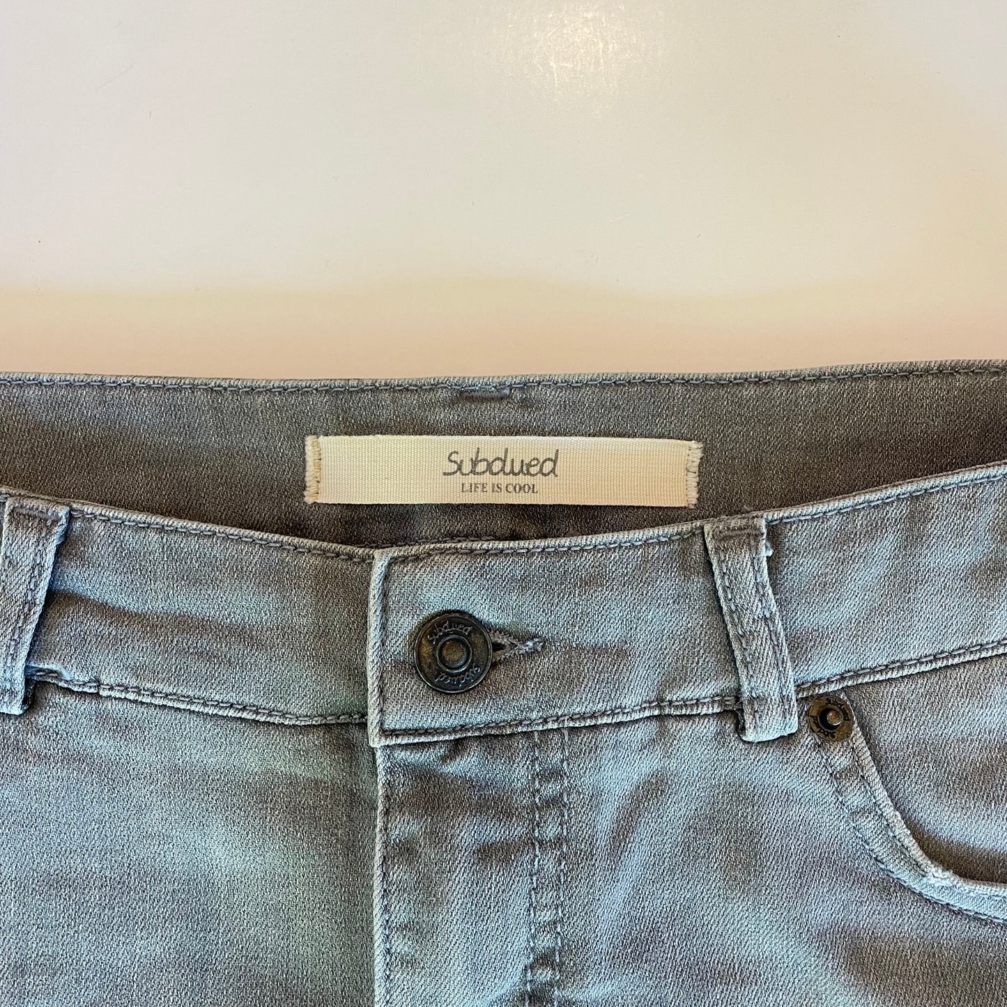 grey denim mini skirt