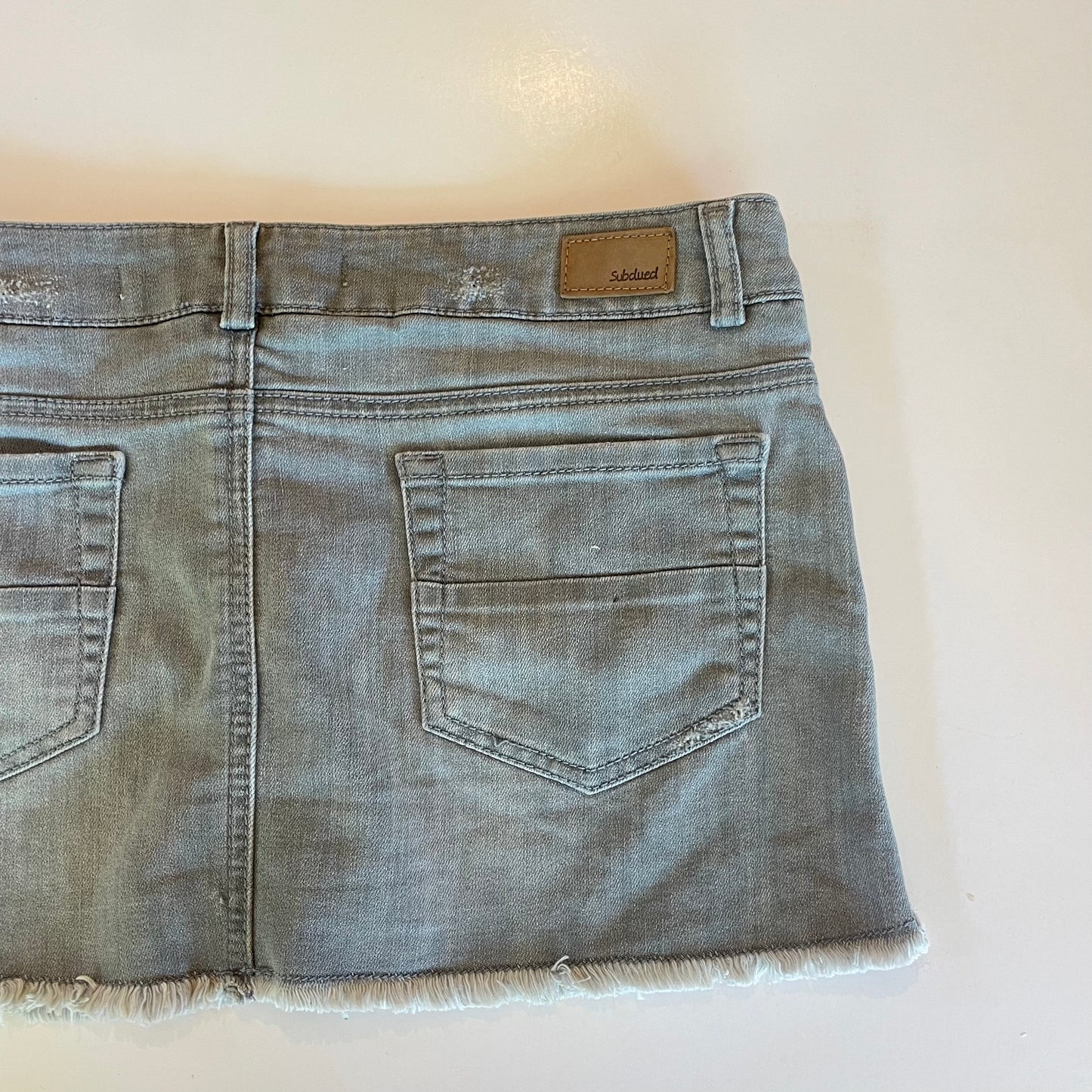 grey denim mini skirt