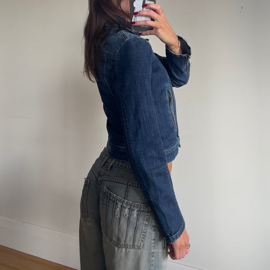 asymmetrical zip up denim jacket
