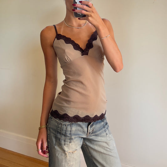 beige lace trim cami