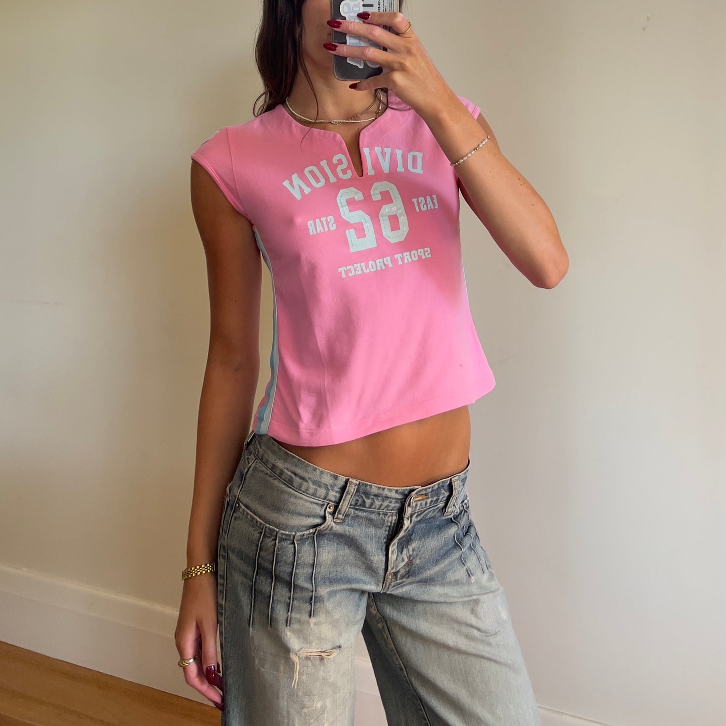 y2k pink sporty baby tee