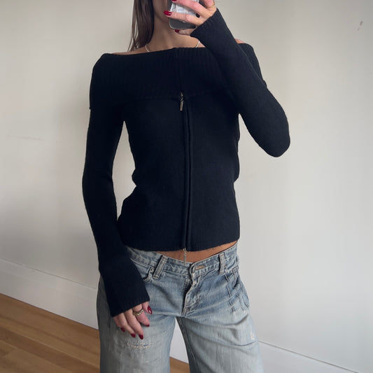 black zip-up knit