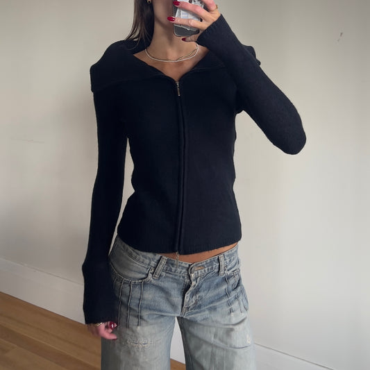 black zip-up knit