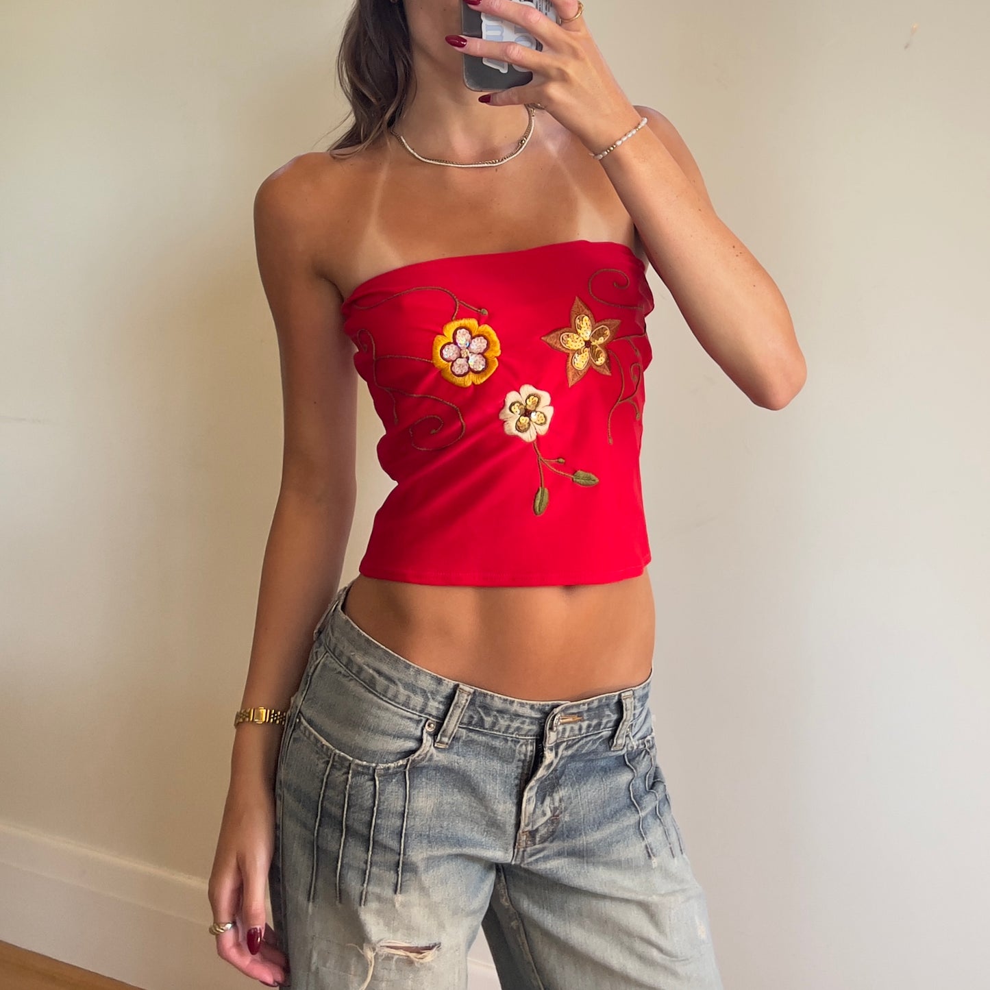 90s red strapless top