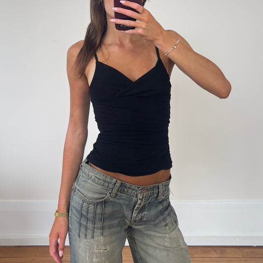 black mesh ruched cami