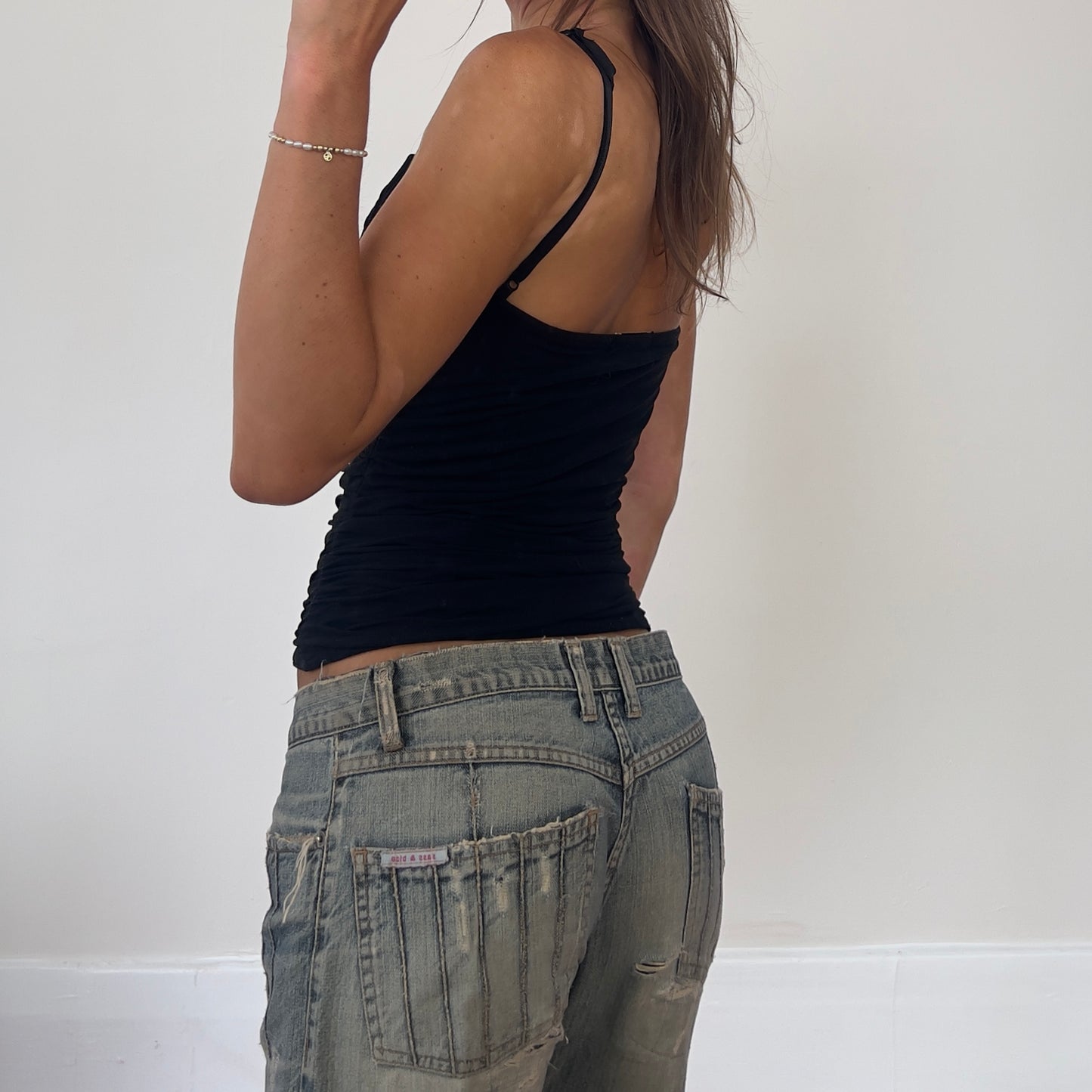 black mesh ruched cami