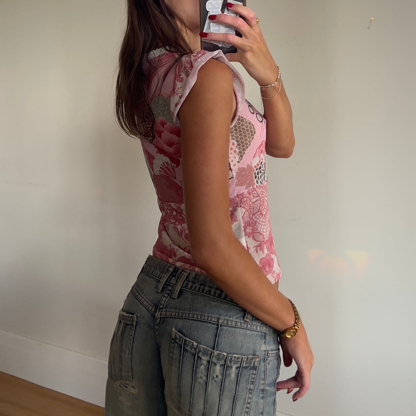 mesh lace pattern top