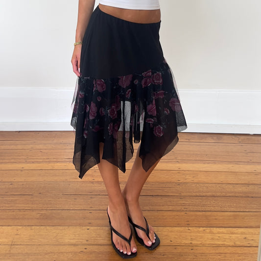black floral midi skirt