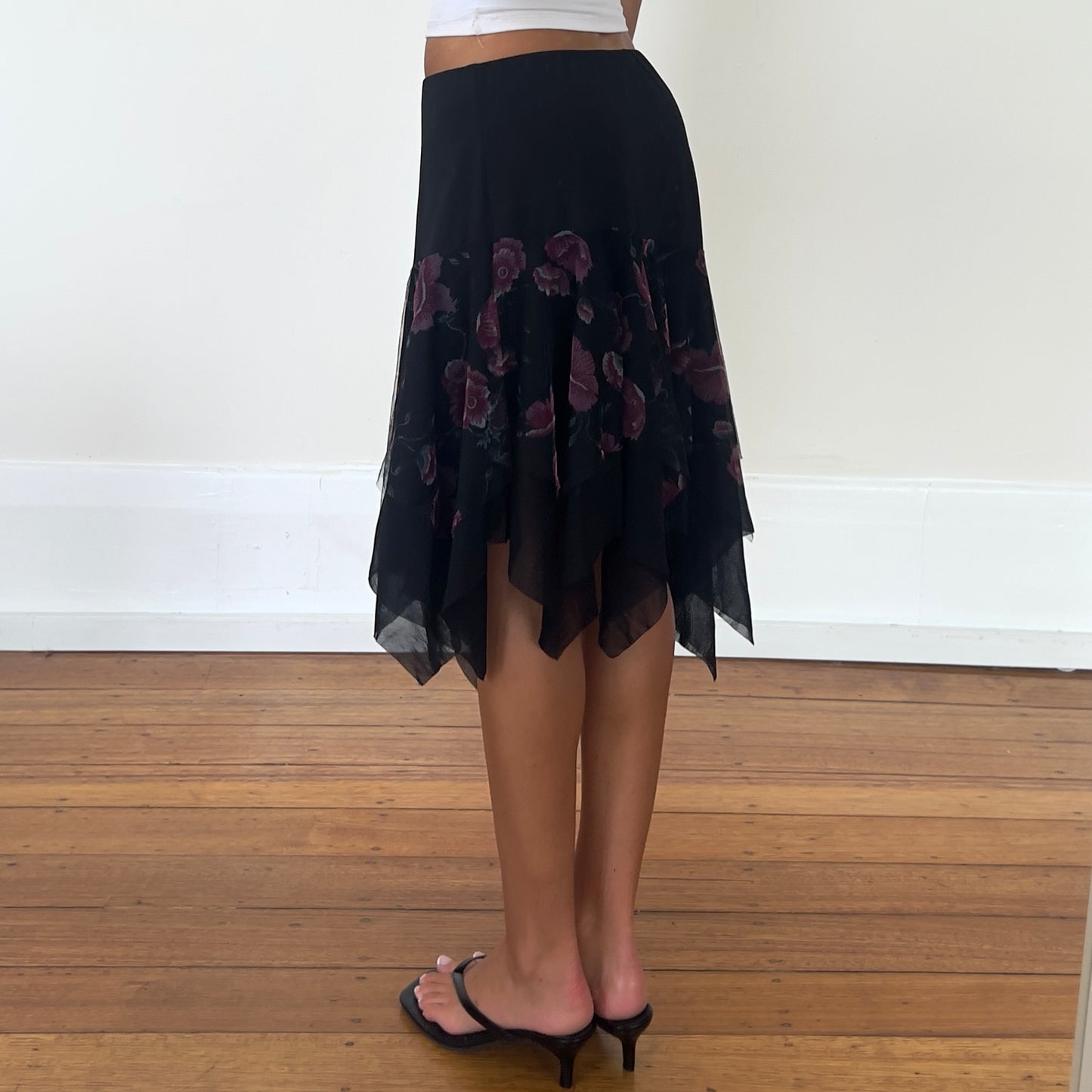 black floral midi skirt