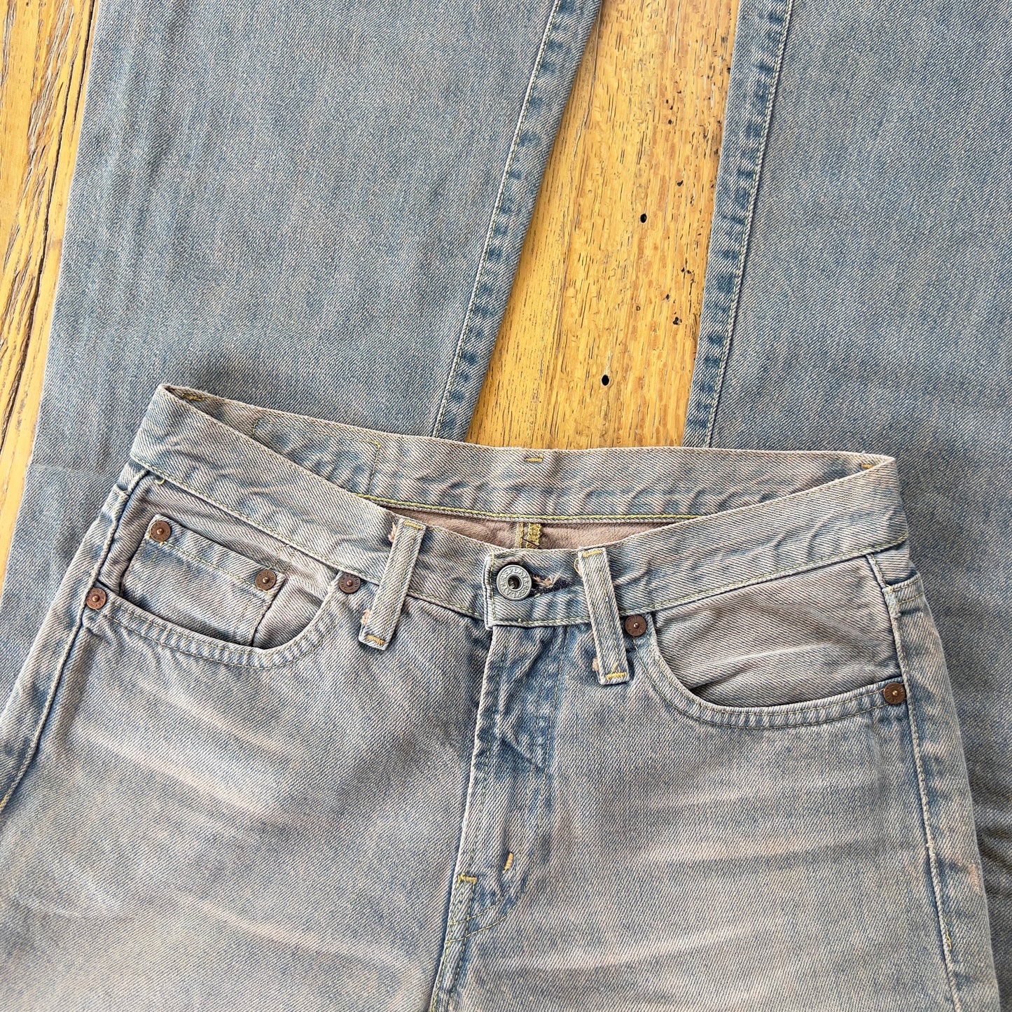 flared acid wash denim jeans