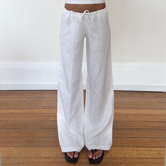 white wide leg linen pants
