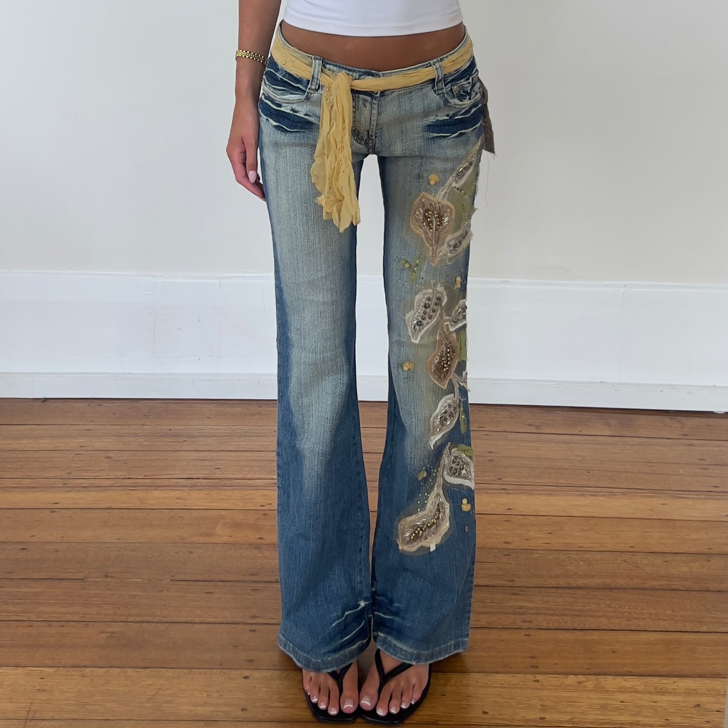 deadstock beaded flared jeans