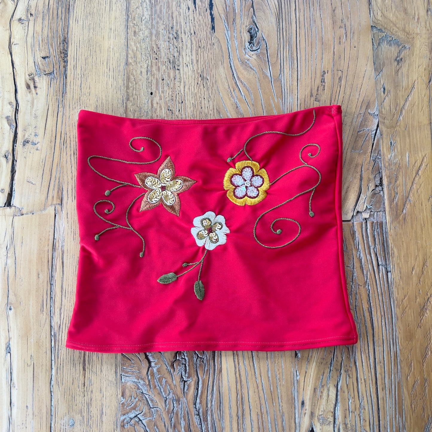 90s red strapless top