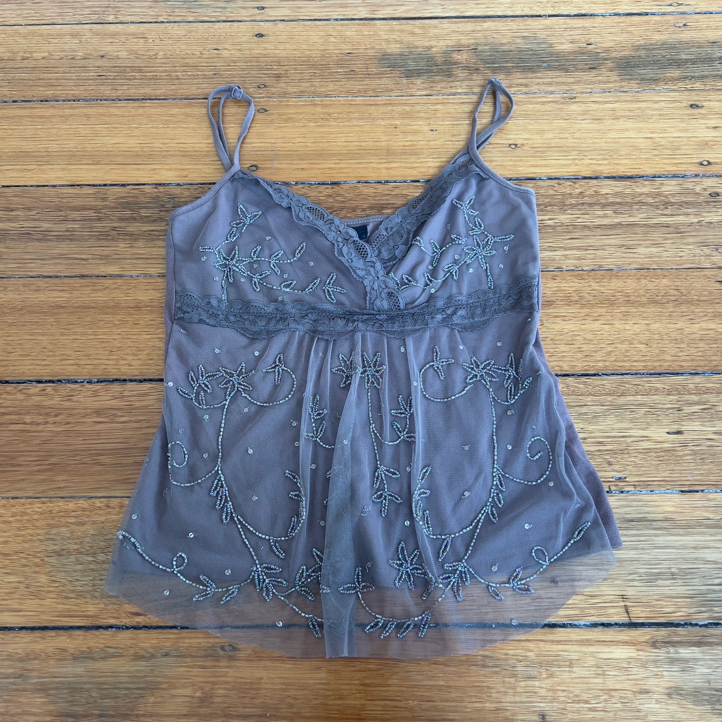 brown lace beaded cami