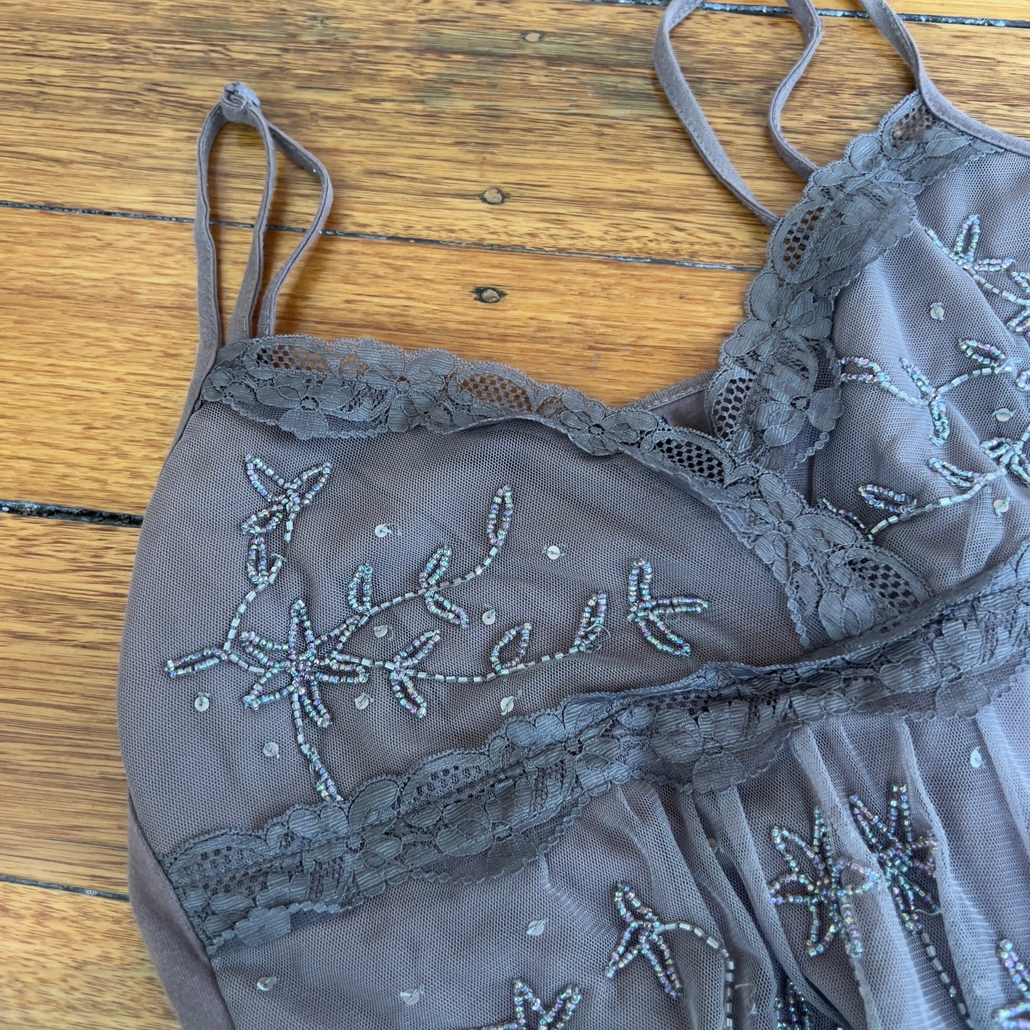 brown lace beaded cami