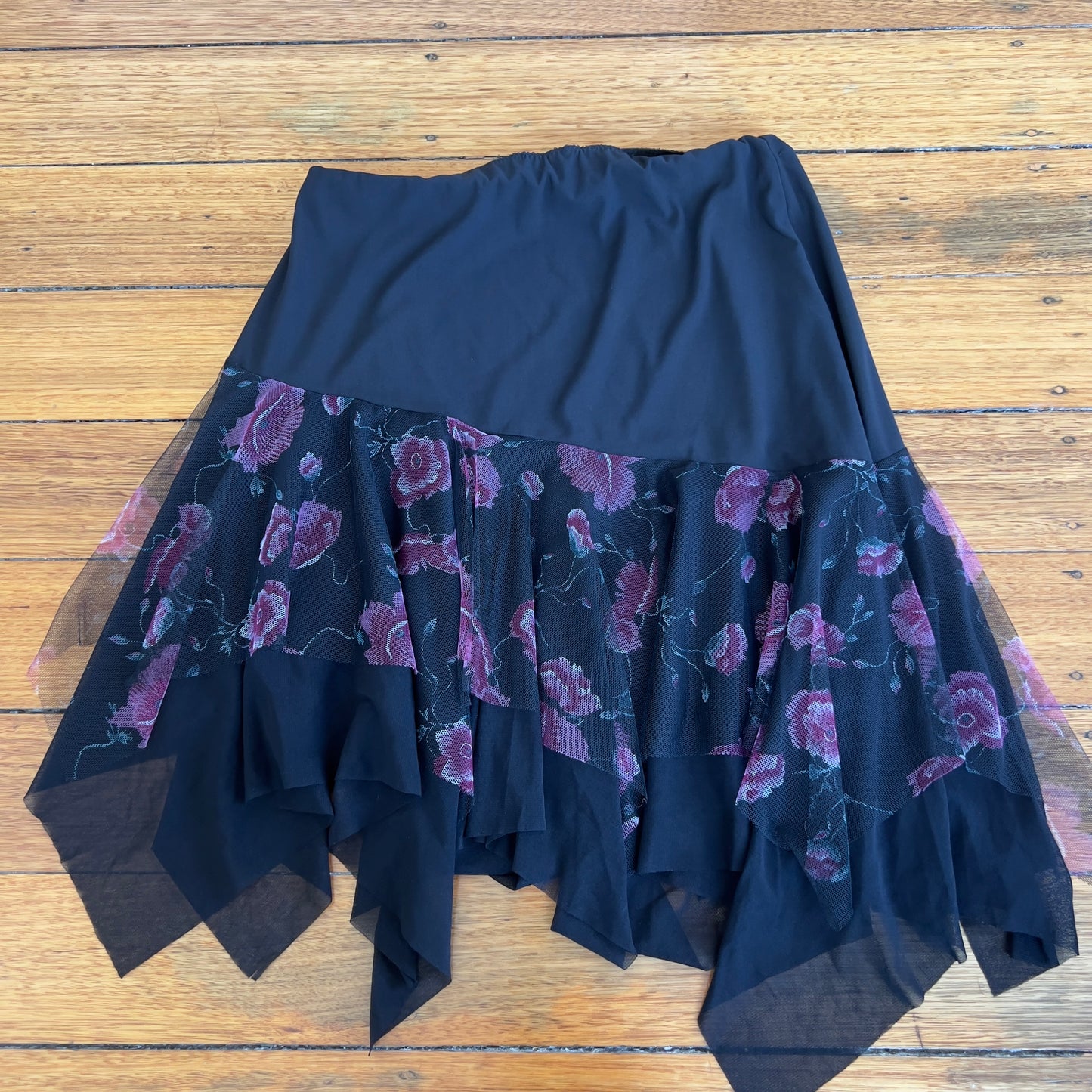 black floral midi skirt