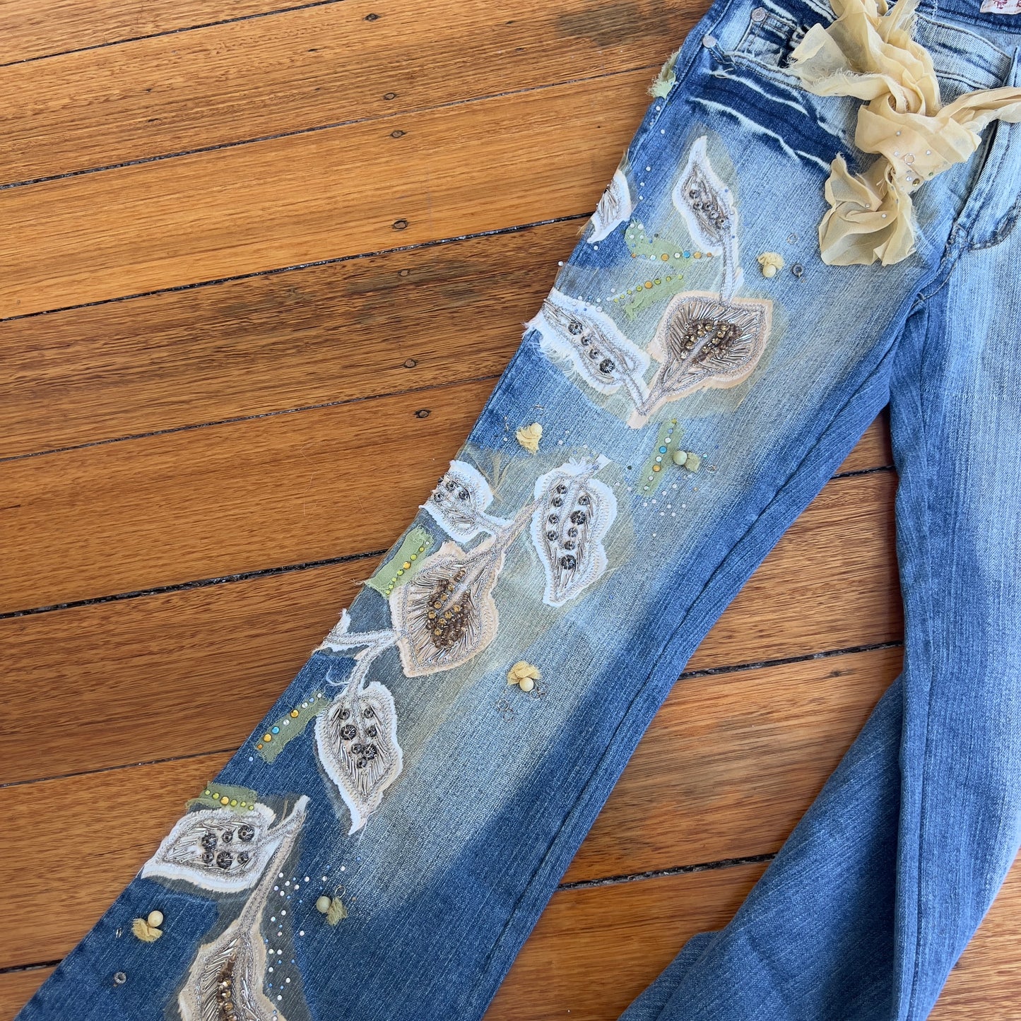 deadstock beaded flared jeans