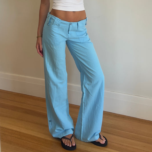 wide leg blue linen pants
