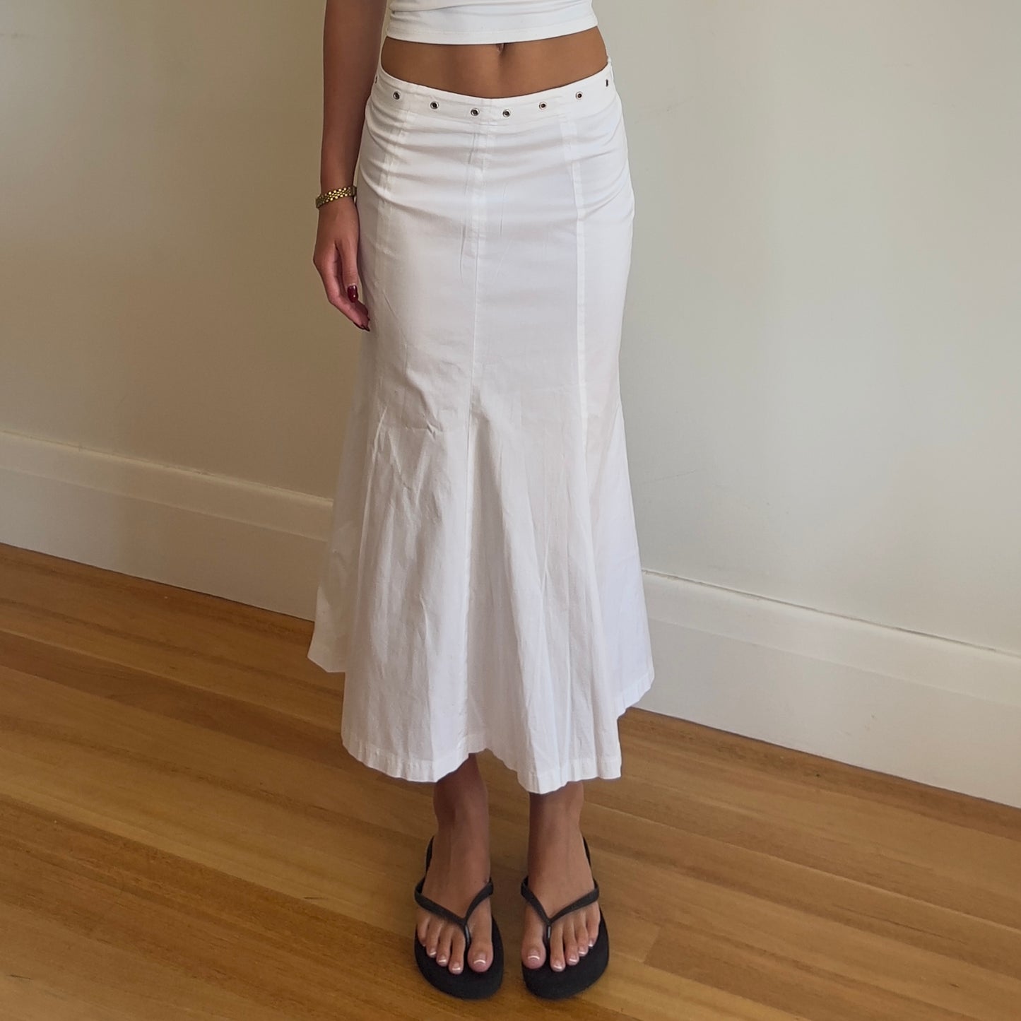 white studded midi skirt