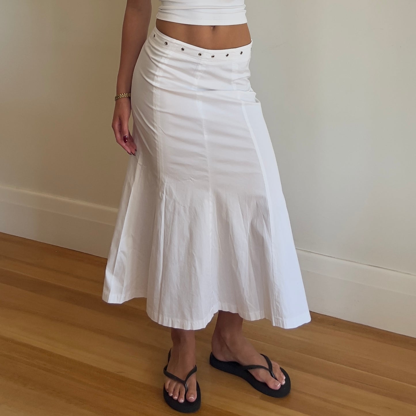 white studded midi skirt
