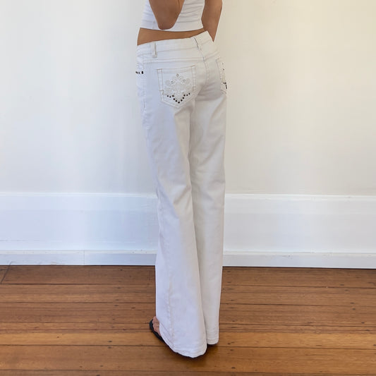 white denim low rise jeans