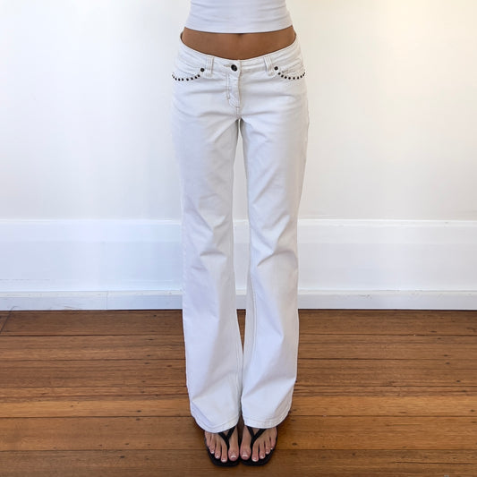 white denim low rise jeans