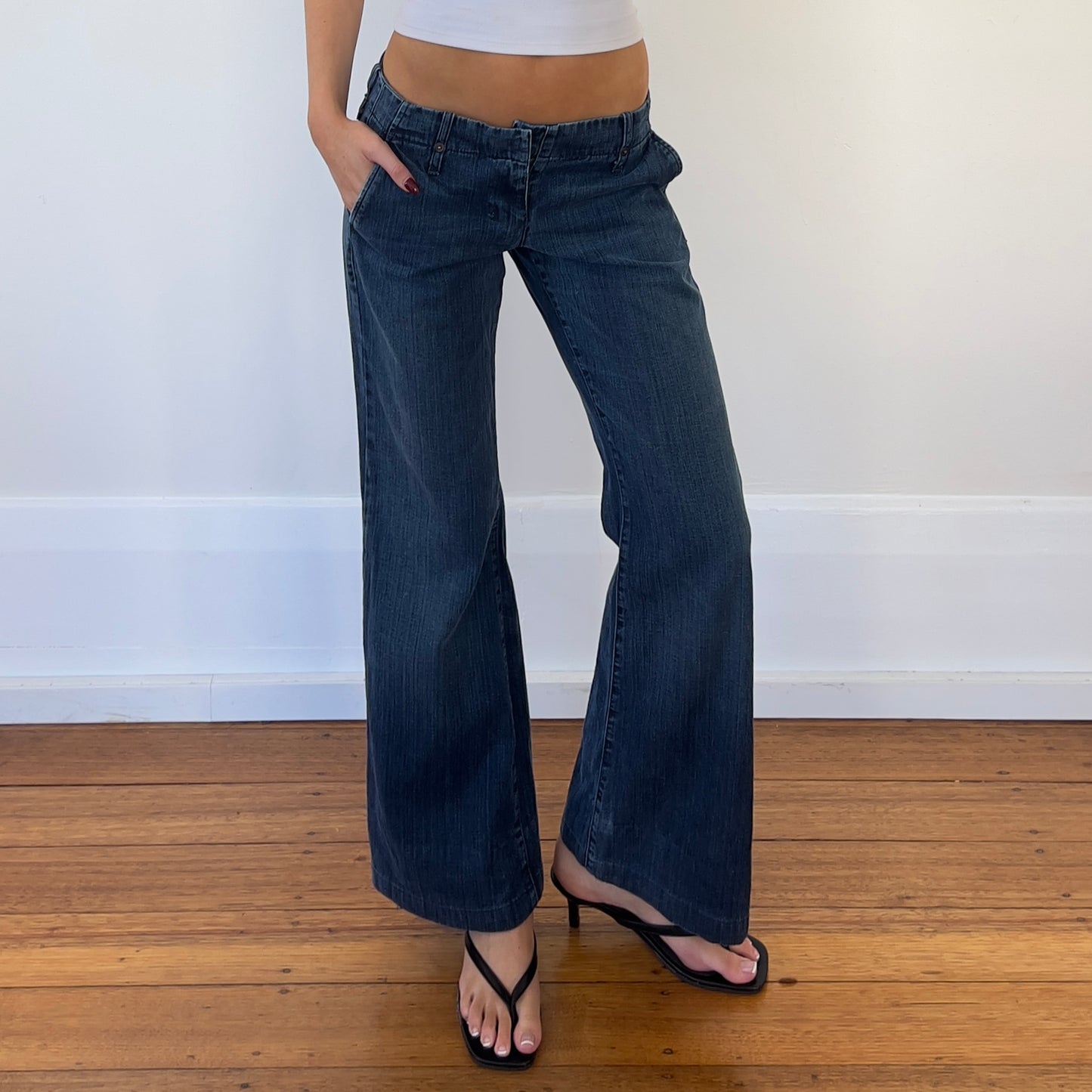 dark denim wide leg jeans