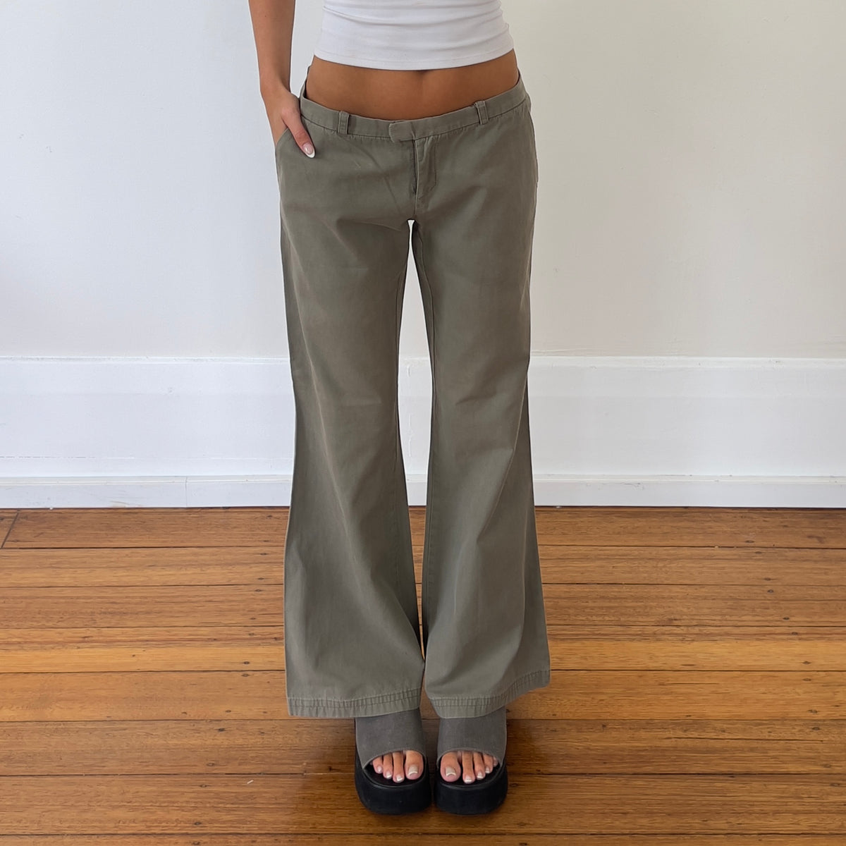 khaki low rise pants