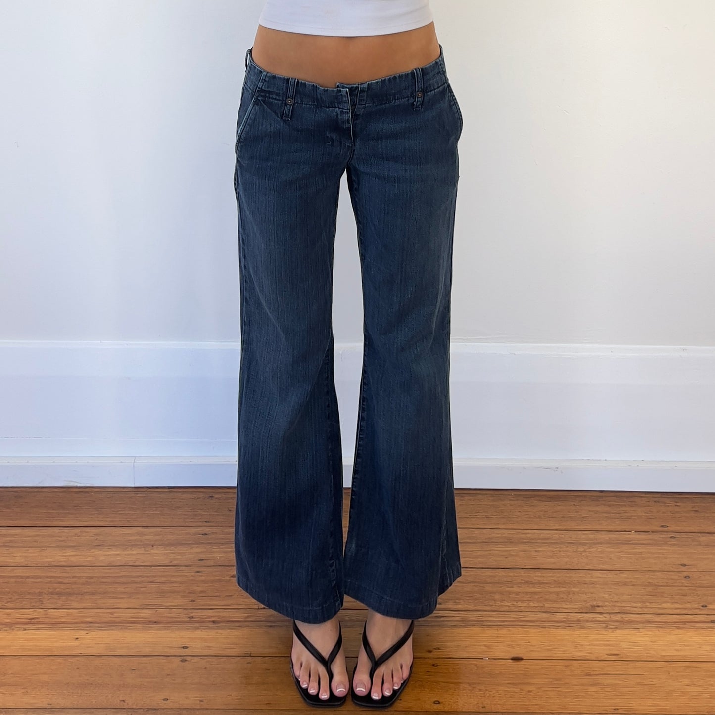 dark denim wide leg jeans