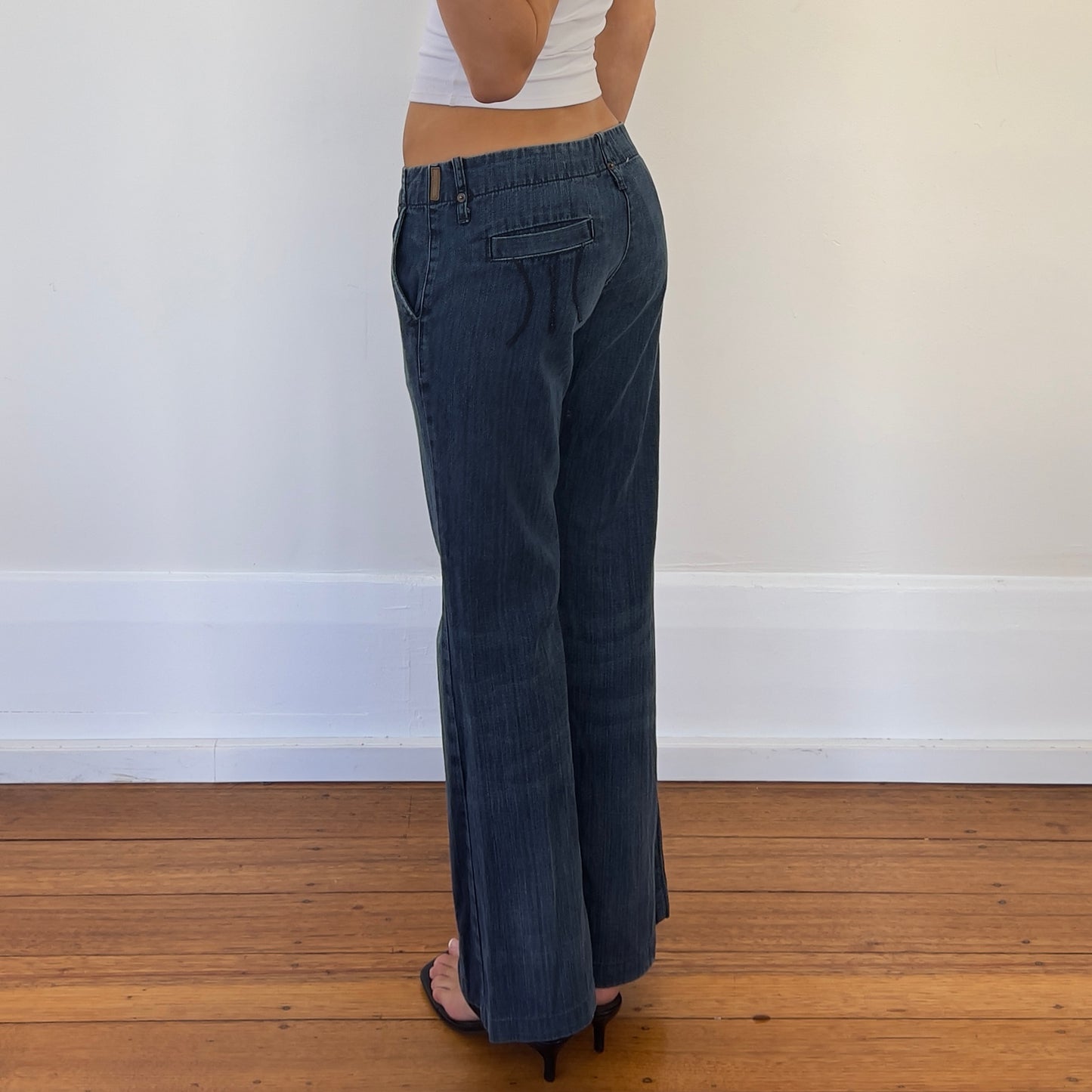 dark denim wide leg jeans